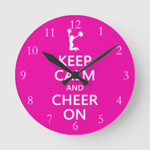 Relógio Redondo Fique calmo e animado, Cheerleader rosa