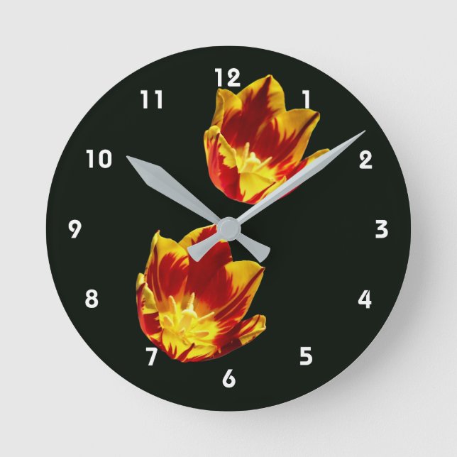 Relógio Redondo Fire Tulip Flowers Round Clock (Frente)