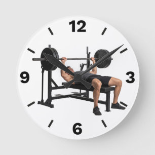 Relógio Redondo Fitness Man Bench Press Workout Gym Strength
