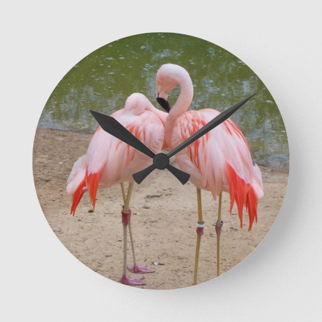 relógio redondo flamingo rosa (Frente)