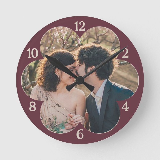 Relógio Redondo Flor com Forma Fácil e Personalizada Modelo de Fot (Frente)
