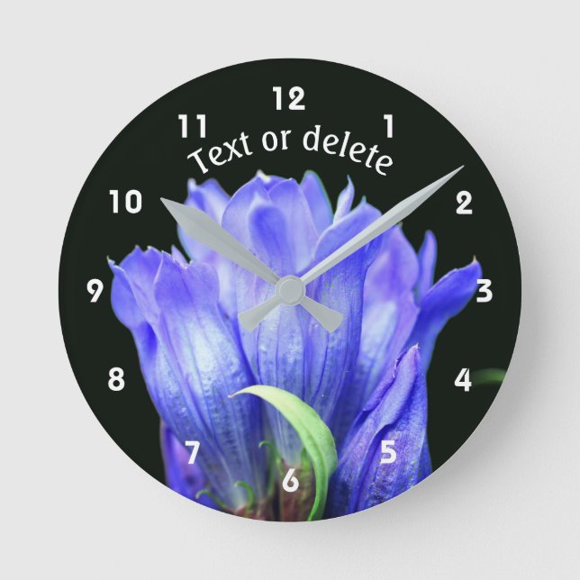 Relógio Redondo Flor de Genciana Azul Personalizada  (Frente)