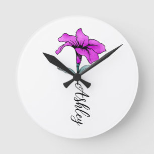 Relógio Redondo Flor de lírio Rosa Personalizado