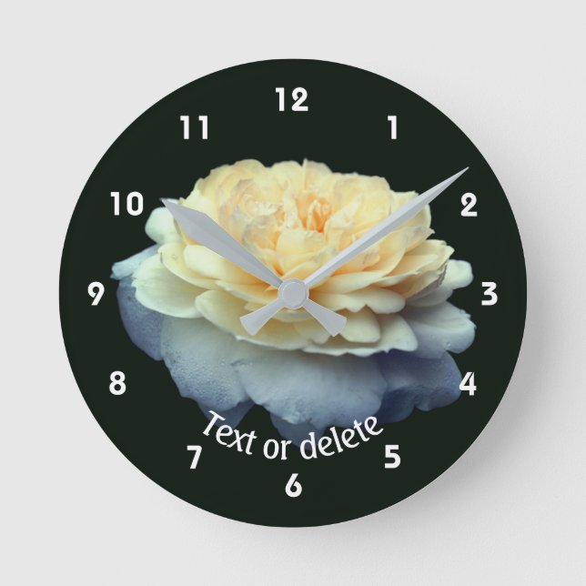 Relógio Redondo Flor de Rosa Amarela em Flor Personalizada (Frente)