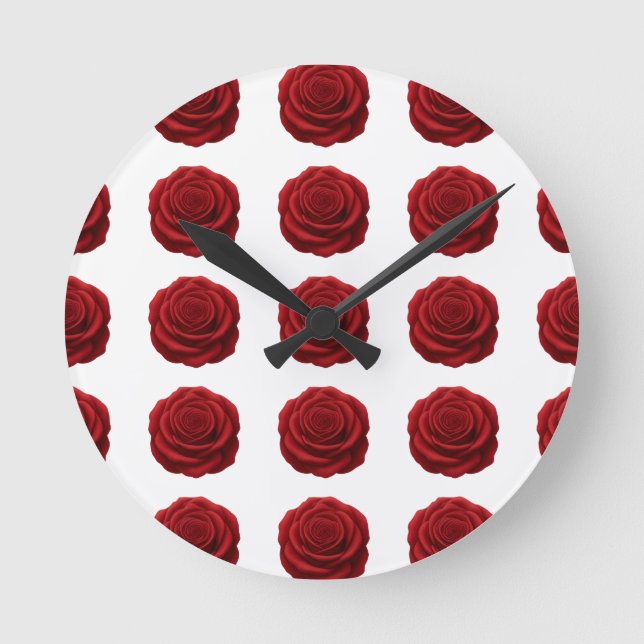 Relógio Redondo - Flor de Rosa Vermelha (Frente)