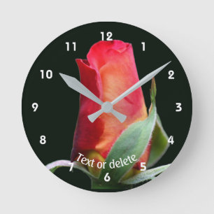 Relógio Redondo Flor de Rosa Vermelha Personalizada