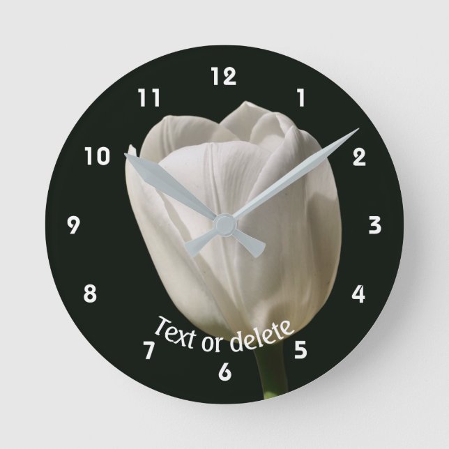 Relógio Redondo Flor de Tulipa Branca Personalizada (Frente)