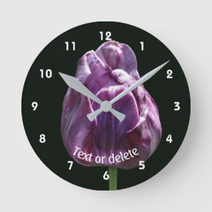 Relógio Redondo Flor de Tulipa Roxa Personalizada