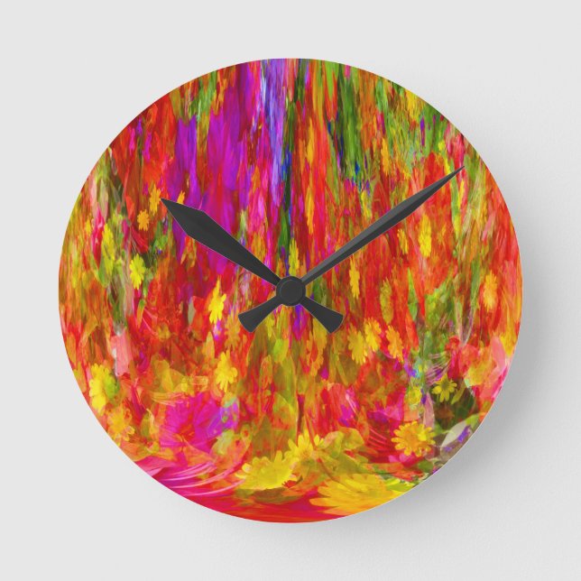 Relógio Redondo Flor Fal de flores brilhantes (Frente)