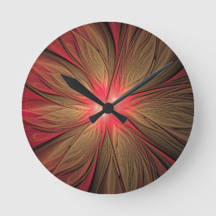 Relógio Redondo Flor fractal de fanfarrão vermelho