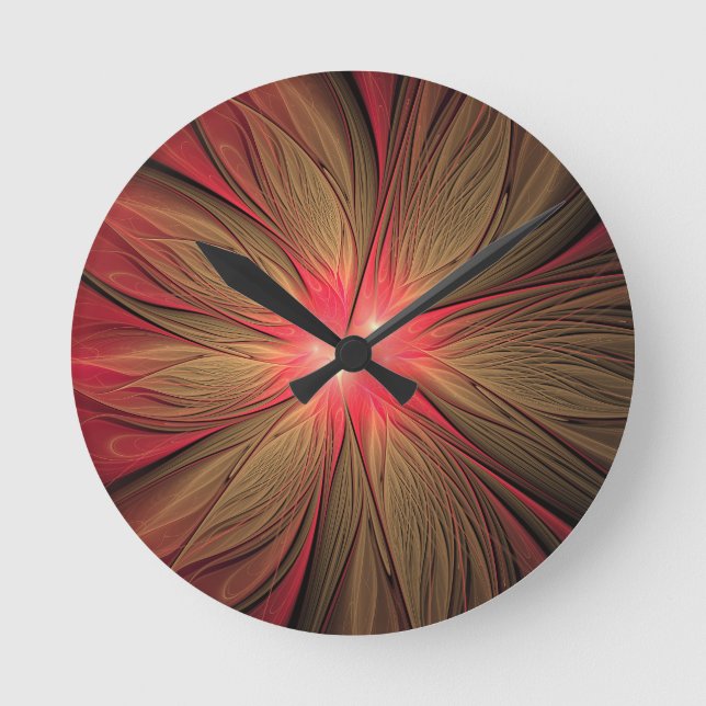 Relógio Redondo Flor fractal de fanfarrão vermelho (Frente)