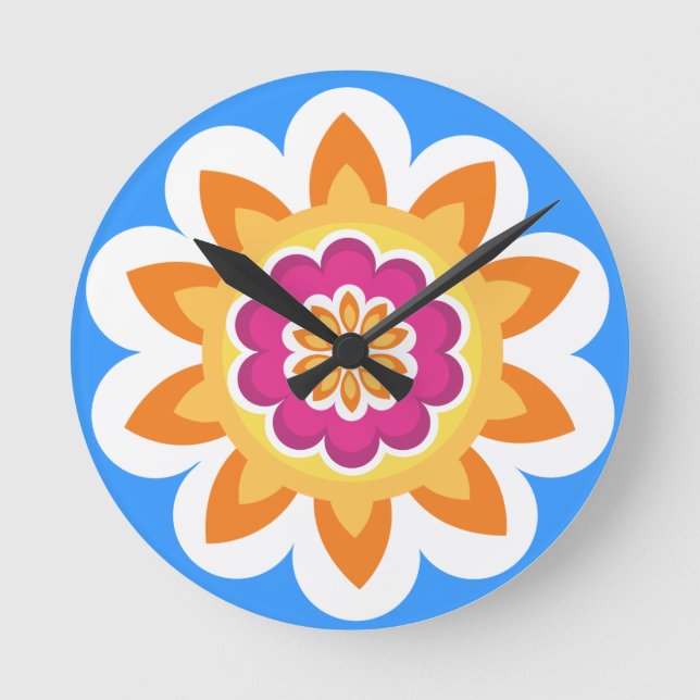 Relógio Redondo Flor Fusion_Geometric Sunburst_Poppy Fuchsia_bl (Frente)
