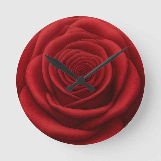 Relógio Redondo - Flor Rosa Vermelha (Frente)