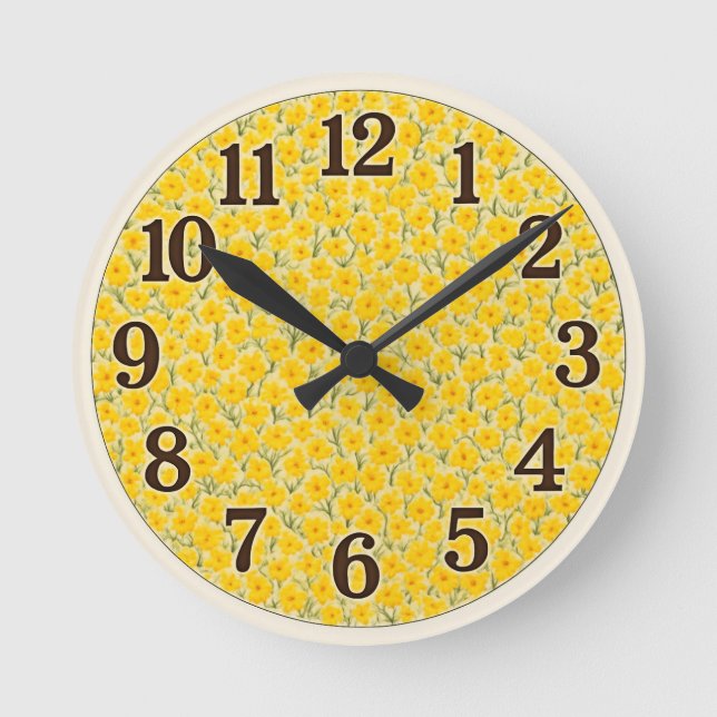 Relógio Redondo Floral Amarelo (Frente)