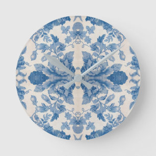 Relógio Redondo Floral azul Elegante
