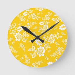 Relógio Redondo Floral Branco em Fundo Amarelo de Primavera