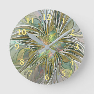 Relógio Redondo Floral Fantasy Moderna Arte Fractal Flor Com Doura