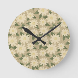 Relógio Redondo Floral Margarida Vintage em Verde Salvia e Creme
