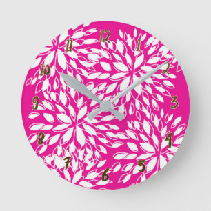Relógio Redondo Floral Moderno Brilhante, Rosa, Personalizado