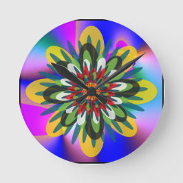 Relógio Redondo Floral Quântico colorido Mandala Geométrico Retro