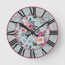 Relógio Redondo Floral Rosa Desbotada Grandmillennial Monograma Pe