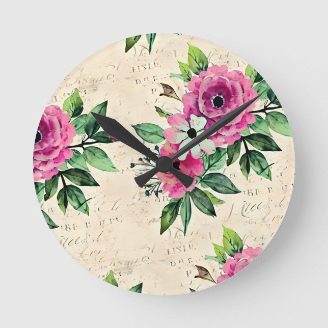 Relógio Redondo Floral Vintage Shabby Chic (Frente)