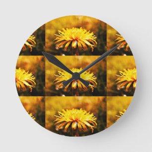 Relógio Redondo Flores Amarelas Dandelion Flores Vinhas Primavera