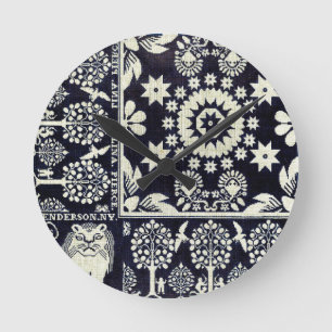 Relógio Redondo flores azuis vintage, flores florais, tecido, arte