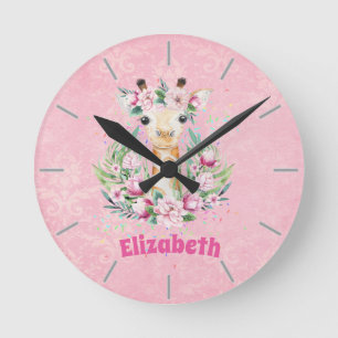 Relógio Redondo Flores Boho Giraffe Chamadas Garotas, Presentes Ad