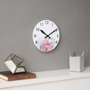 Relógio Redondo Flores cor-de-rosa rosa branco elegante