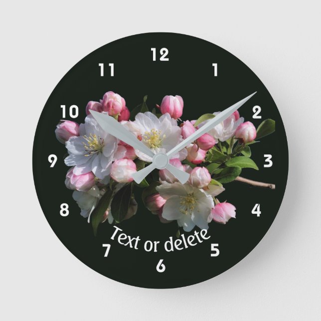 Relógio Redondo Flores de Maçã Personalizadas  (Frente)