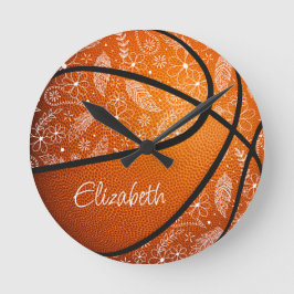 Relógio Redondo flores de rabiscos penas paislies basquete boho