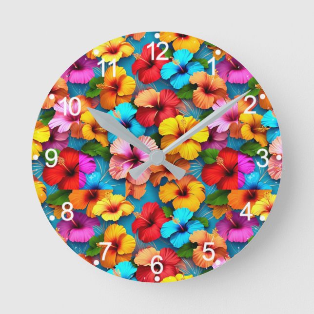 Relógio Redondo Flores Multicoloridas Florais Padrão-36355 (Frente)