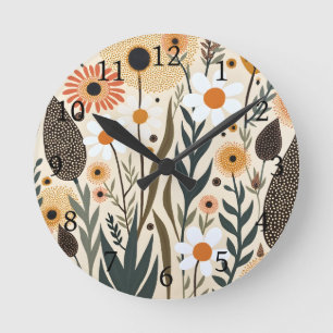 Relógio Redondo Flores Plantas Boho Botânico Design 389