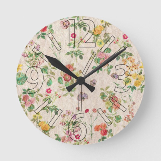 Relógio Redondo Flores Vintage (Frente)