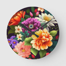 Relógio Redondo Flores vívidas coloridas