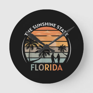 Relógio Redondo Florida Summer Beach Vintage Sunset