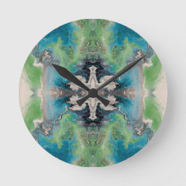 Relógio Redondo Fluido Artístico Abstrato em Aqua e Verde