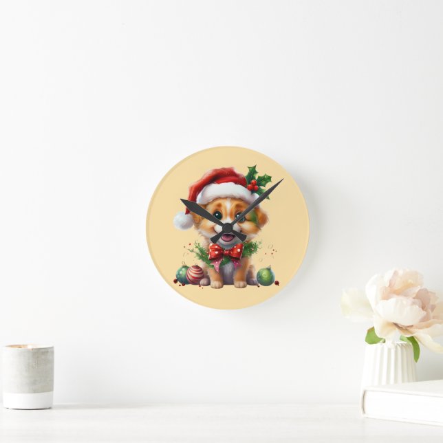 Relógio Redondo Fofo de Natal bonito com Papai Noel e Arco (Lar)