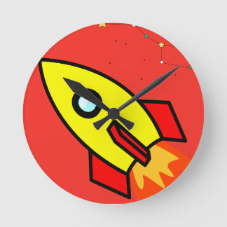 Relógio Redondo Foguete Colorido de Aventura Espacial de Cartoon,