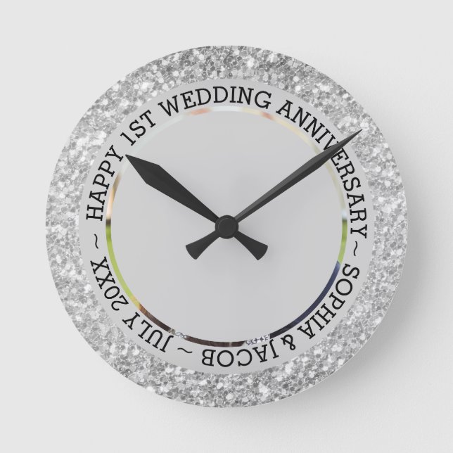 Relógio Redondo Folha de Prata de Fotografias Personalizada (Frente)