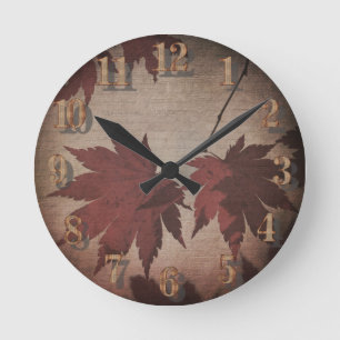 Relógio Redondo Folhas de árvores e guião japonesas caem