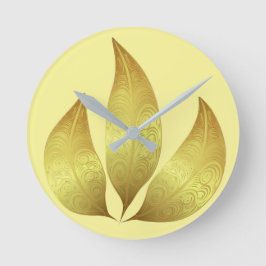 Relógio Redondo Folhas de ouro modernas únicas desenho manual