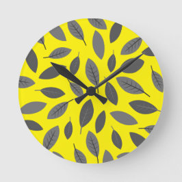 Relógio Redondo Folhas Sobre Amarelo