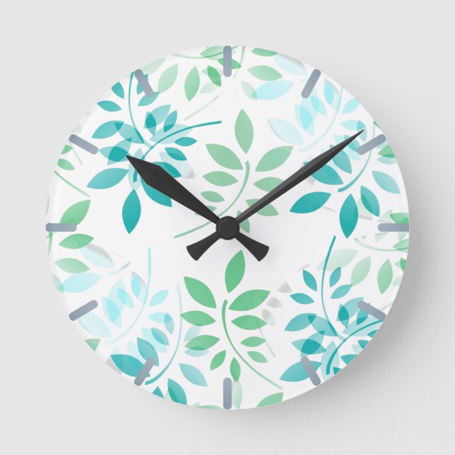 Relógio Redondo Folhas verdes azuis (Frente)