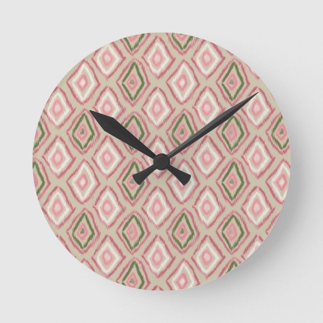 Relógio Redondo folk, padrão ikat (Frente)