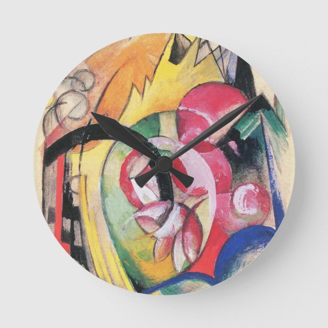 Relógio Redondo Formas Abstratas (também conhecido como Flores Col (Frente)