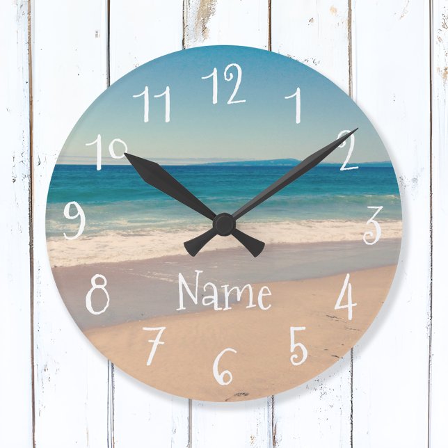 Relógio Redondo Foto Cênica da Praia Azul Arenosa (Custom Photo Wall Clock)