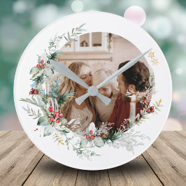 Relógio Redondo Foto da coroa aquática elegante da coroa de natal