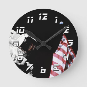 Relógio Redondo Foto da lua da terra da bandeira do astronauta da